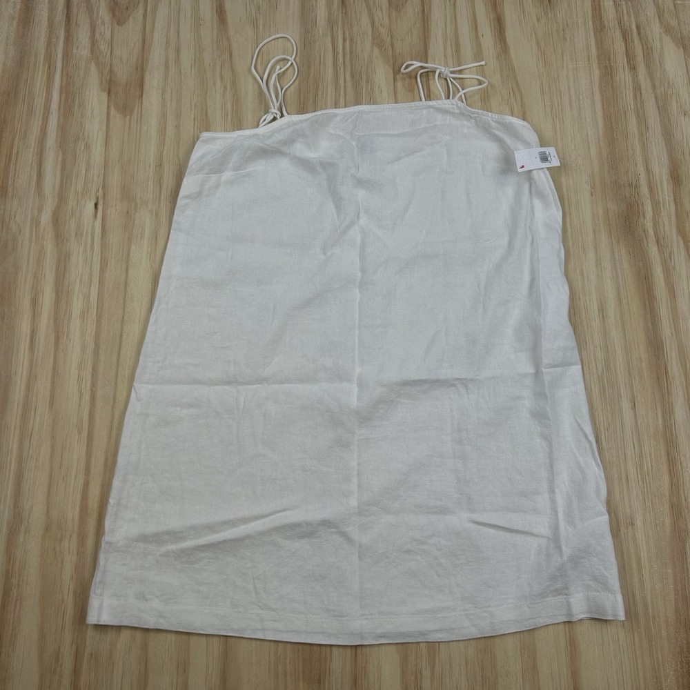 Old Navy NEW Sz L Solid‎ White Spaghetti Strap Mini Micro Linen Blend Dress